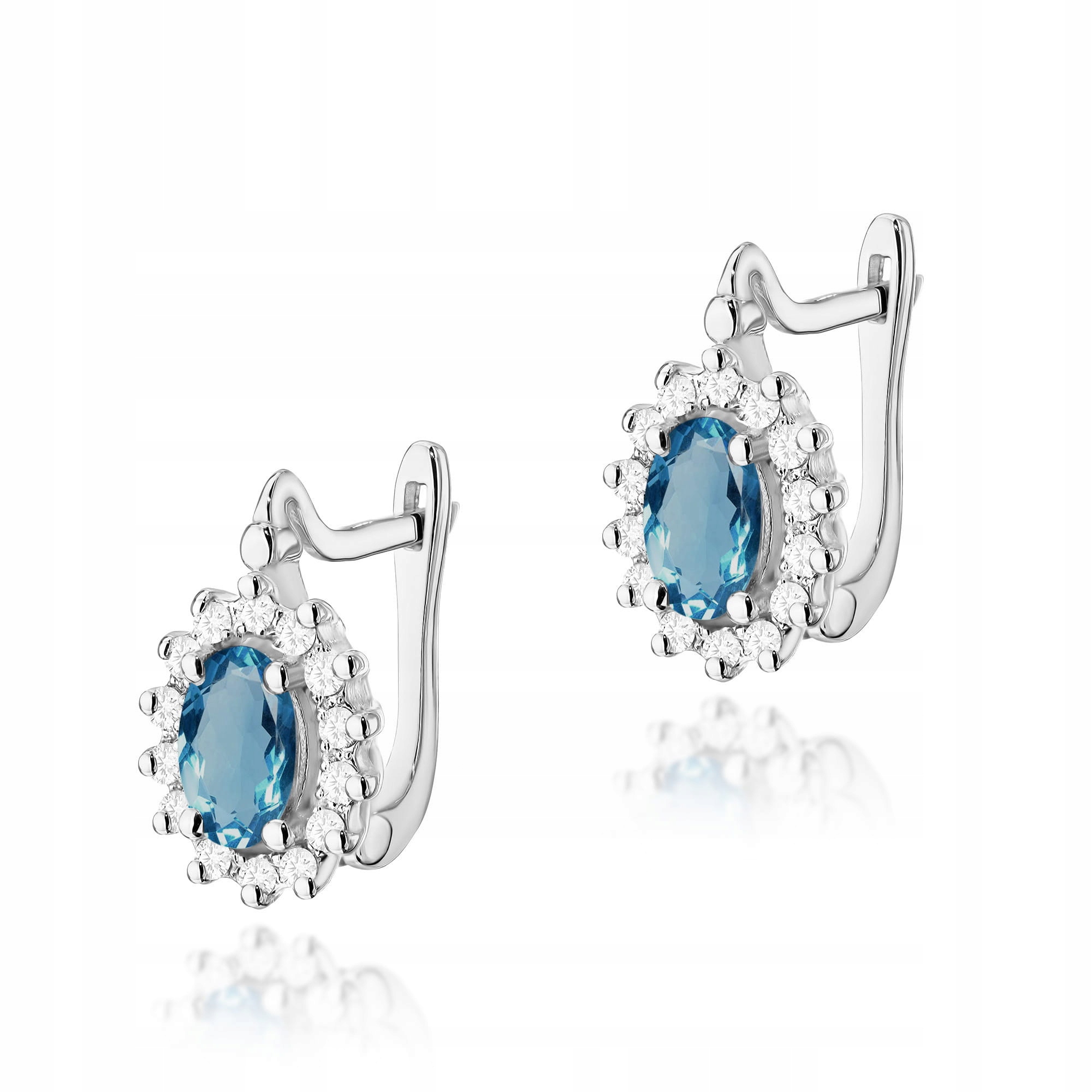 Bílé zlato 585 náušnice topaz london blue a brilianty na Valentýna 2.8 g