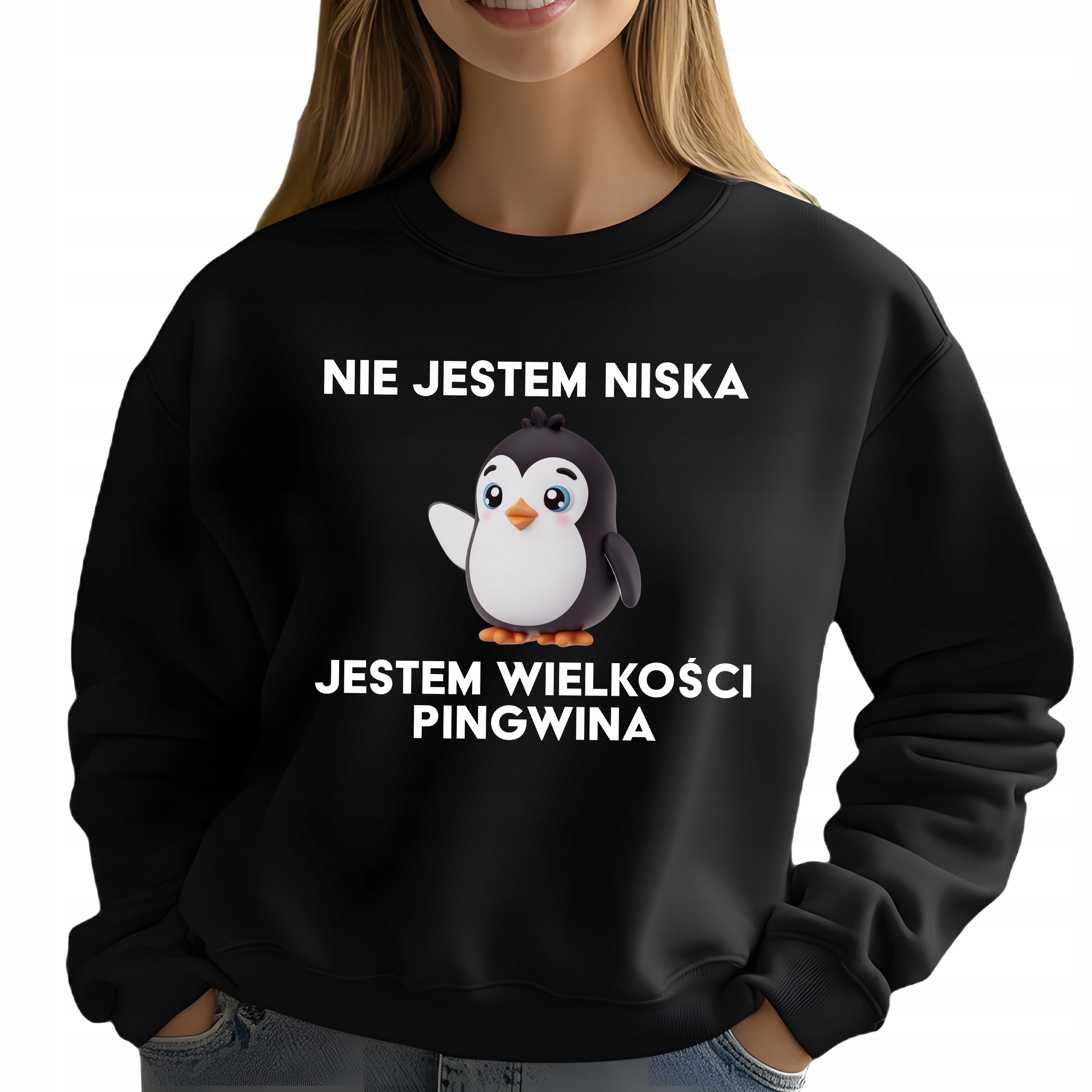 Mikina Černá Dresová Jsem velikosti tučňáka Velikost S Zábavný vzor