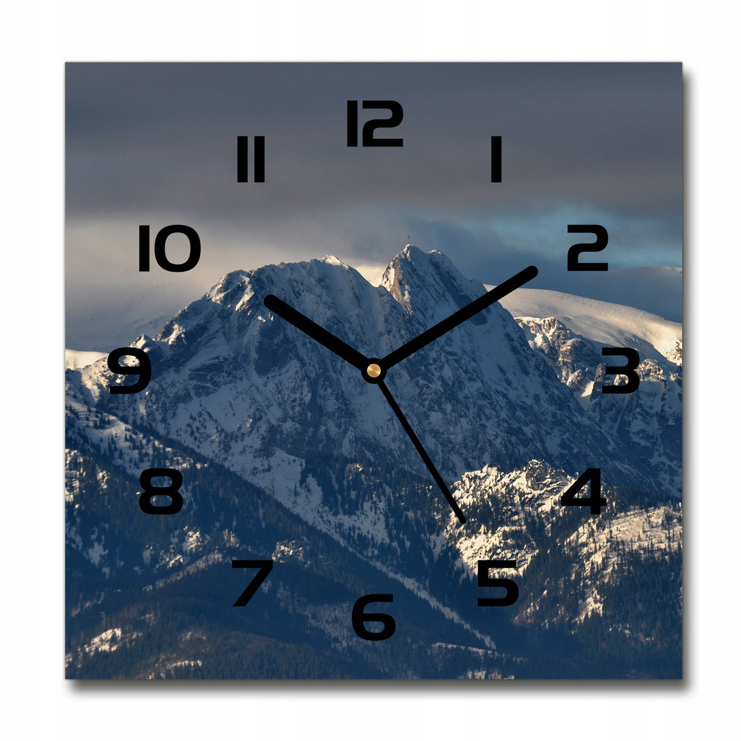 

Kwadratowy cichy szklany zegar Giewont zimą 30x30