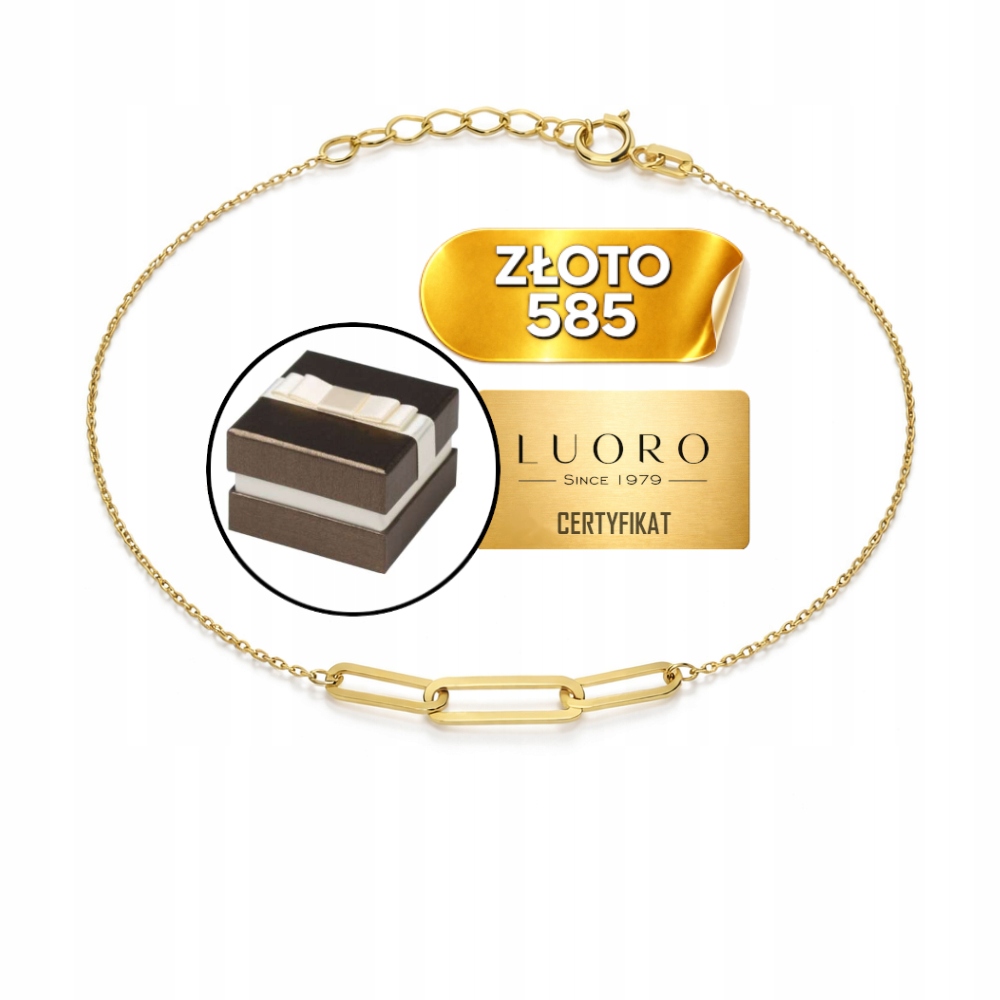 Náramek Zlatý 585 14K Tři Zapletené Články Žlutý 17 CM Nastavitelný