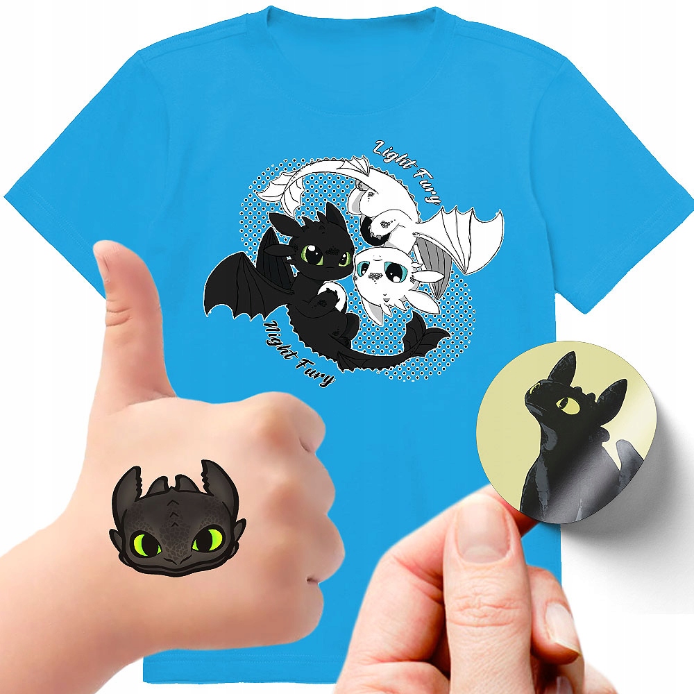 ZESTAW 3W1 KOSZULKA DLA DZIECI TATUAŻE NAKLEJKI JAK WYTRESOWAĆ SMOKA 152