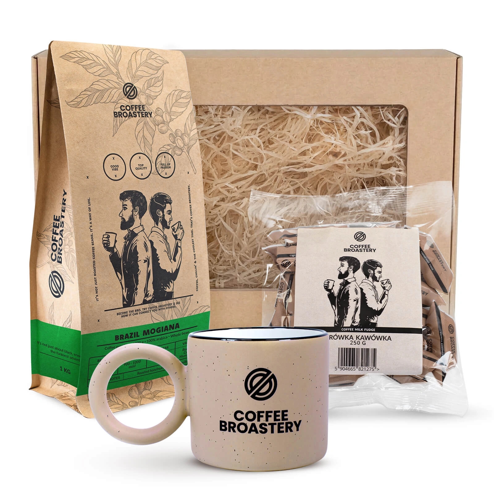 Zestaw prezentowy Coffee Broastery Kawa Brazil Mogiana 1kg Krówki Kubek