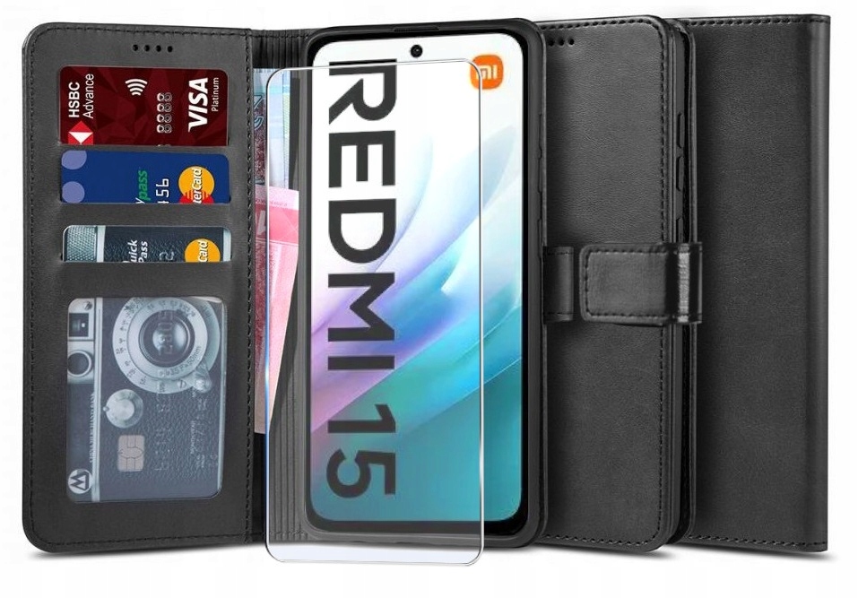 Skórzane Etui Pokrowiec Do Xiaomi Redmi 15 15 5G +szkło Jakość Premium
