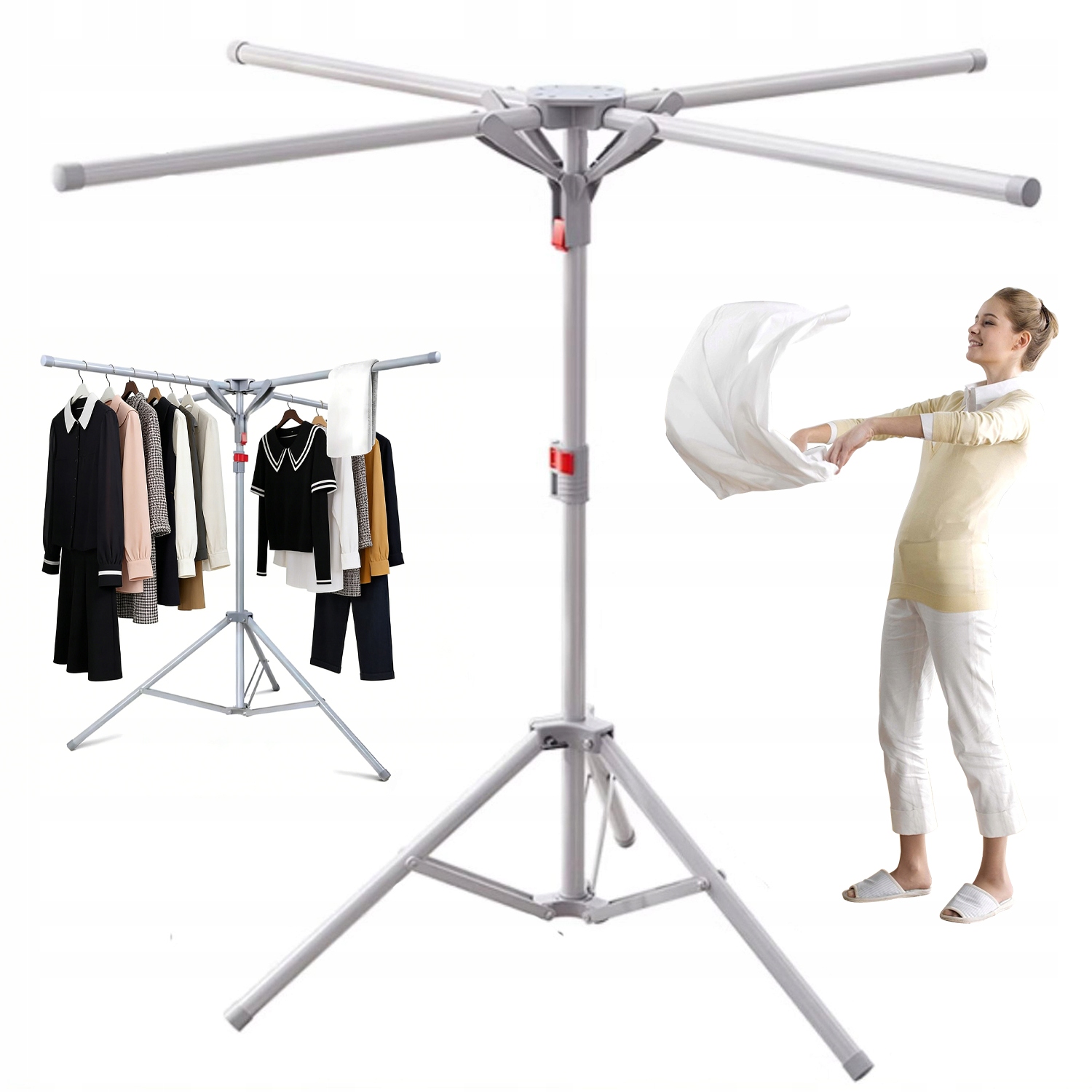 Levně Regulovatelná Sušák Čtyřramenná Šedá Skládací Pro Dům A Balkony