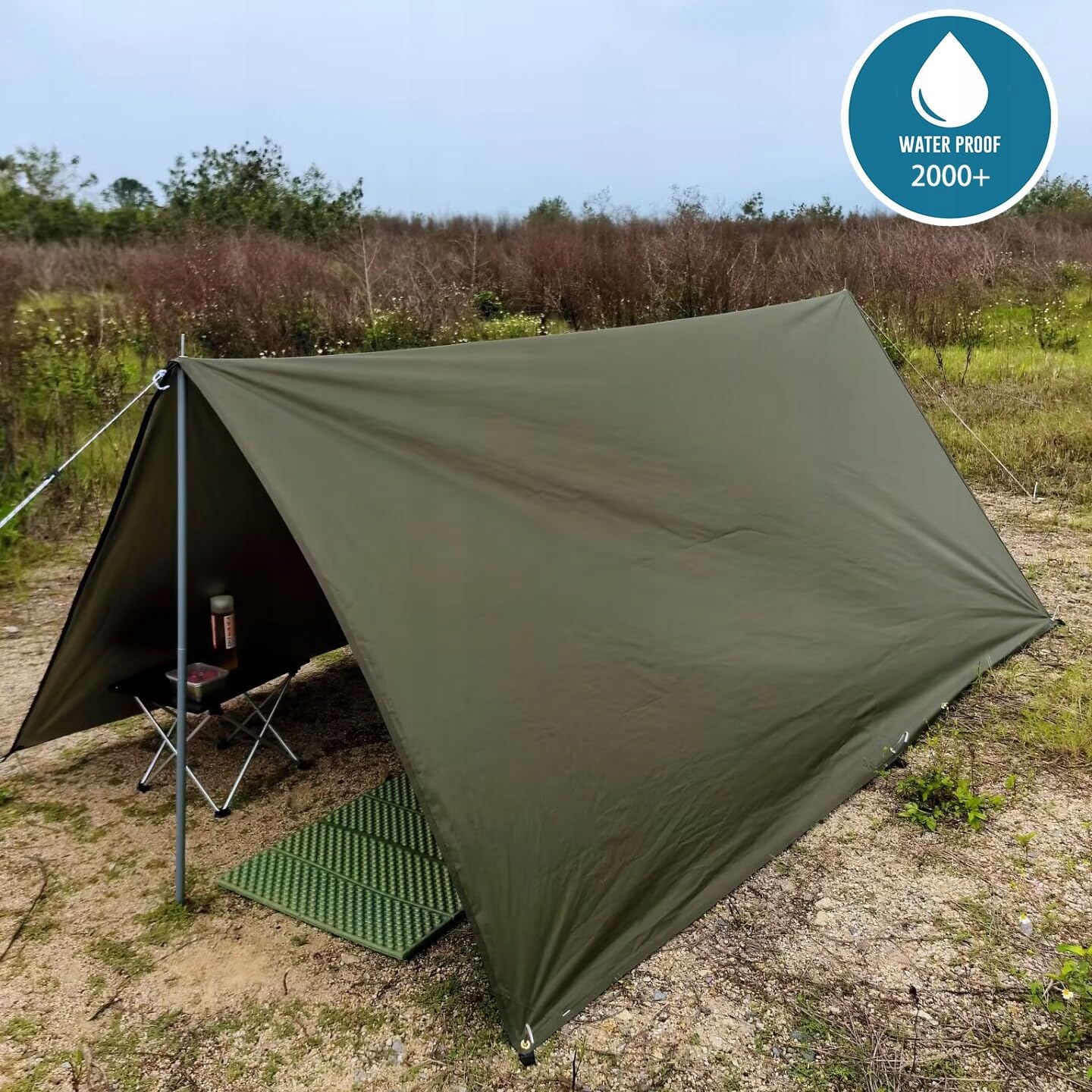 Tarp Namiotowy Ultralekki Wodoodporny UV Hamak Kemping 4x4m HIDEWALKER — miniatura 3