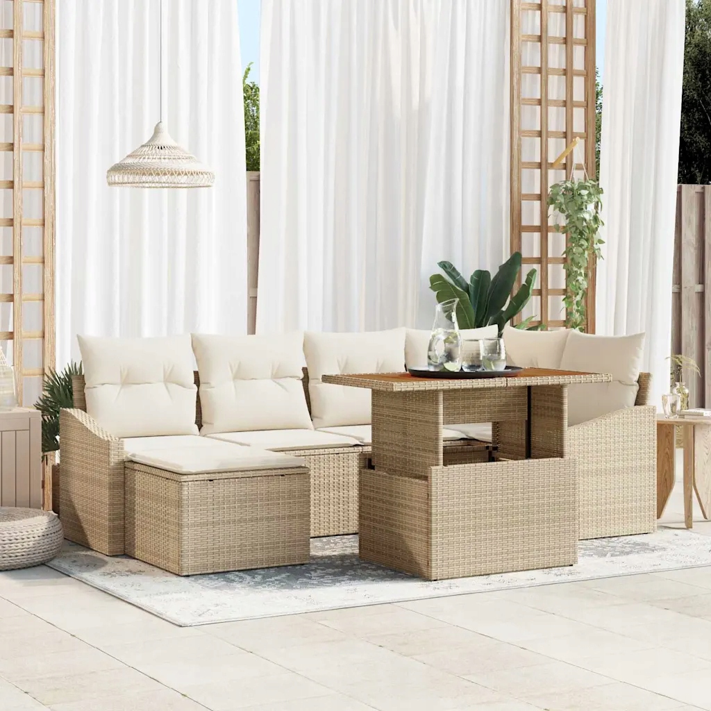 vidaXL Sada zahradních pohovek s úložištěm 7 pcs Béžová Poly ratan