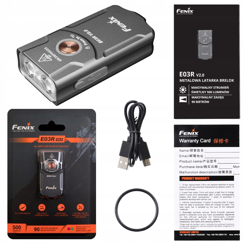 Latarka diodowa Fenix E03R V2.0 500lm 90 m Usb-c