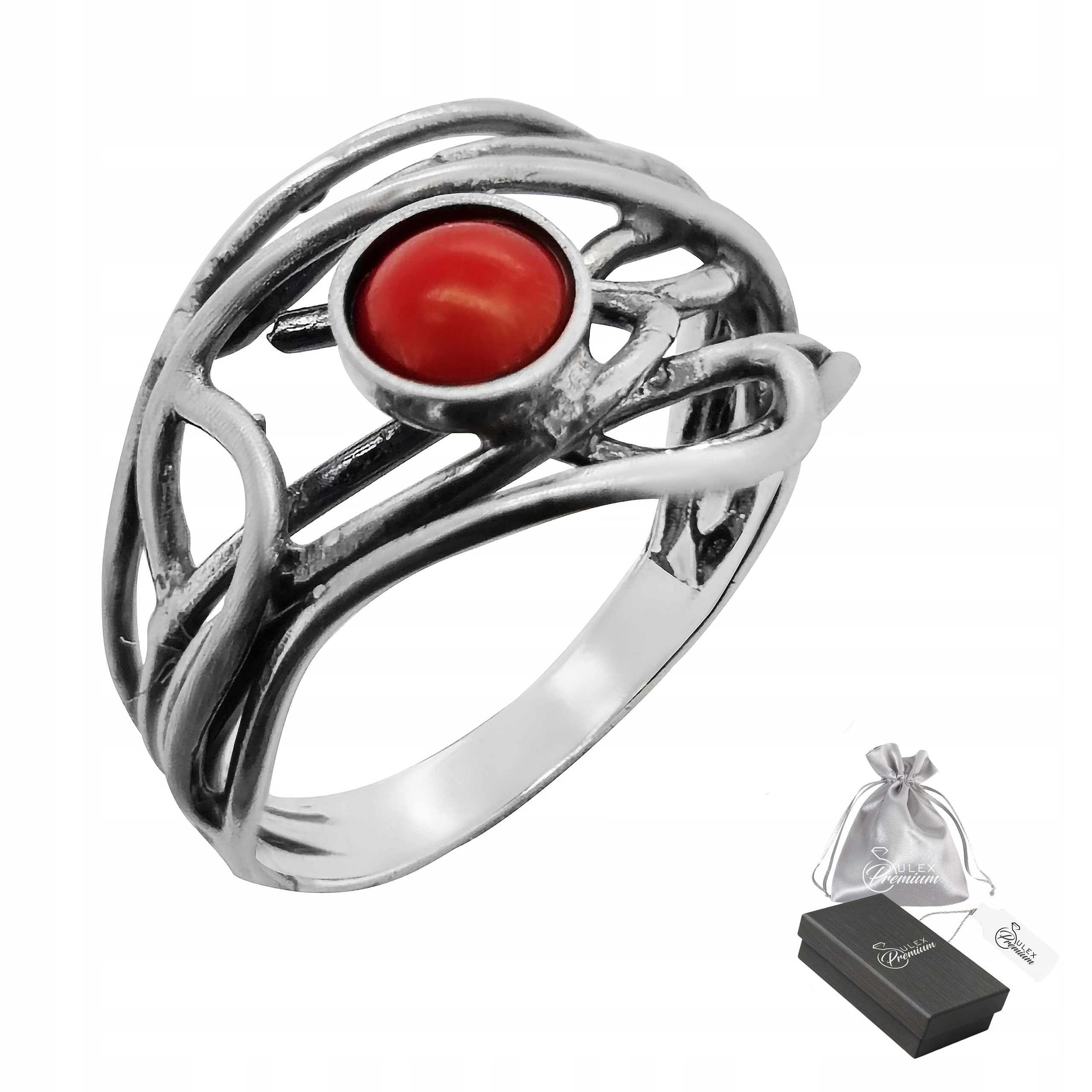 Stříbrný Prstýnek s korálem, elegantní oxidovaný, Stříbro ryzost 925 vel. 15