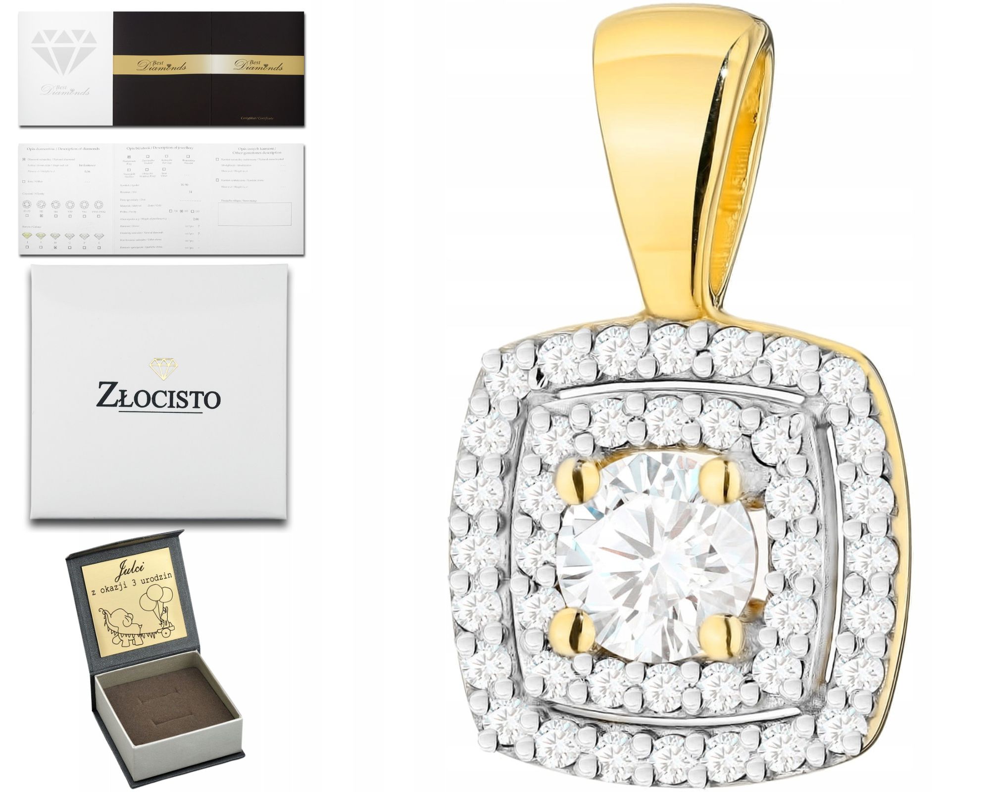 Přívěšek S Diamanty, Brilianty, Zlato Ryzost 585, 14K, Dárek Gravírování