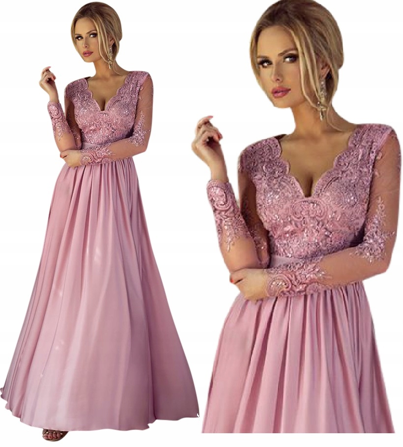 

Koronkowa Rozkloszowana Długa Sukienka Maxi Wesele