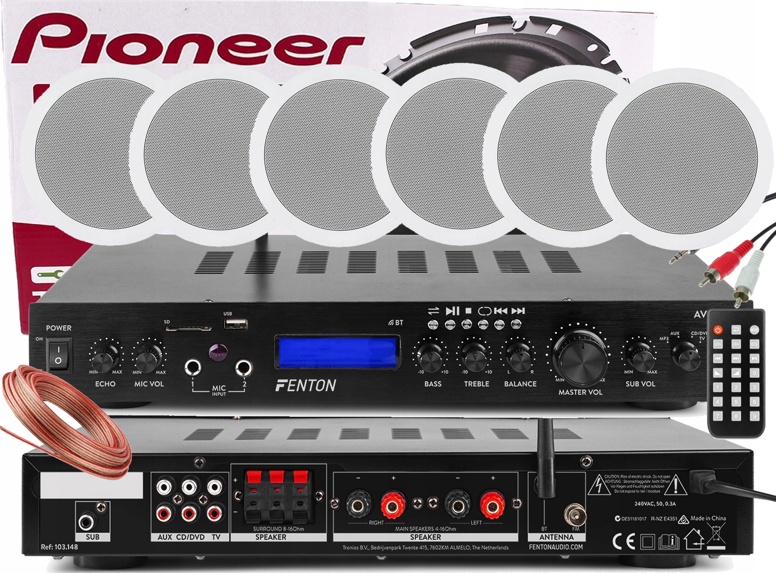 GŁOŚNIKI SUFITOWE PIONEER WZMACNIACZ BLUETOOTH DO SKLEPU SALONU LOKALU BARU