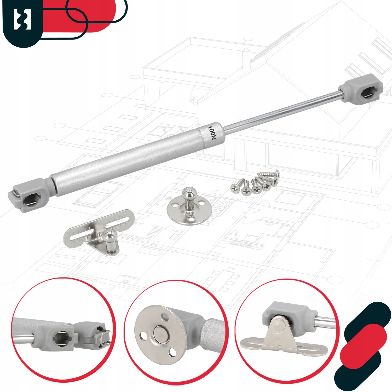 ZESTAW PODNOŚNIK GAZOWY 100N SIŁOWNIK MEBLOWY TELESKOP AMORTYZATOR 2 SZTUKI Kod producenta 2570