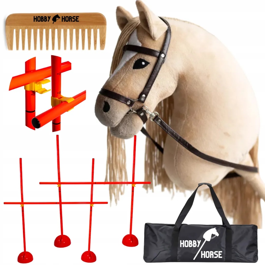 Zestaw Hobby Horse Koń Na Kiju A3 2x Przeszkoda Do Skakania 120CM Grzebień