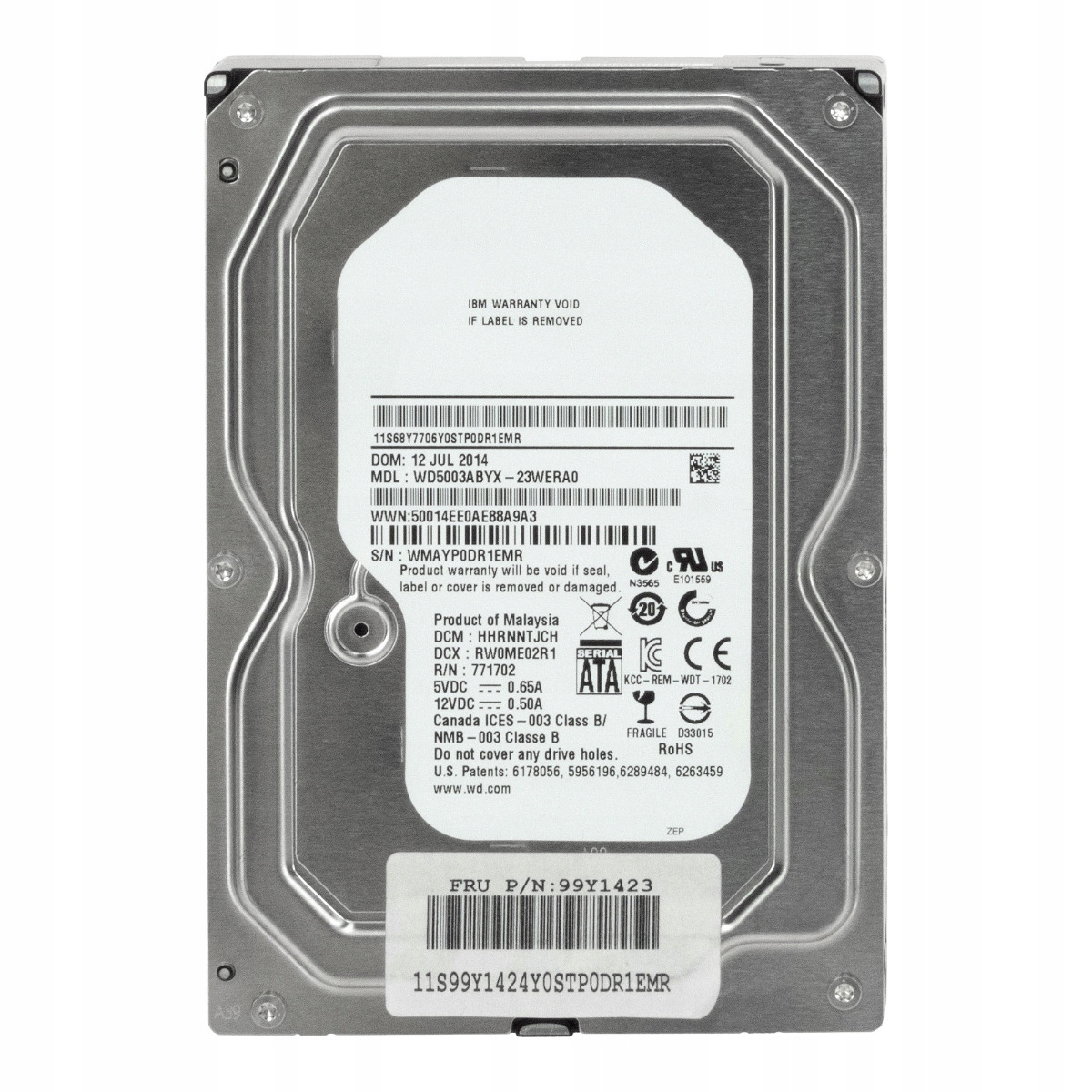 Ibm 99Y1423 500GB 7.2K 64MB Sata II 3.5'' WD5003ABYX-23WERA0