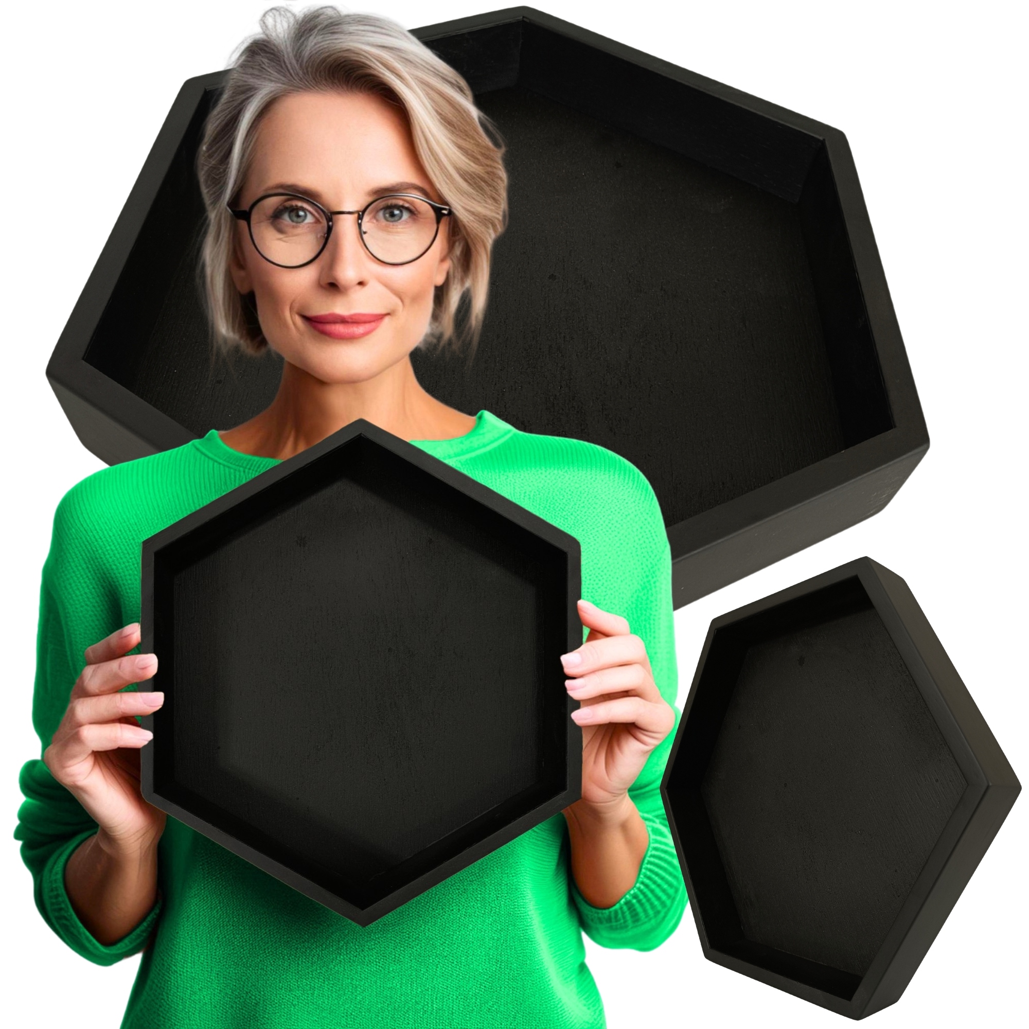 Dřevěný rám Černý Hexagon základna pod Mech chrobotek dekorace rámeček