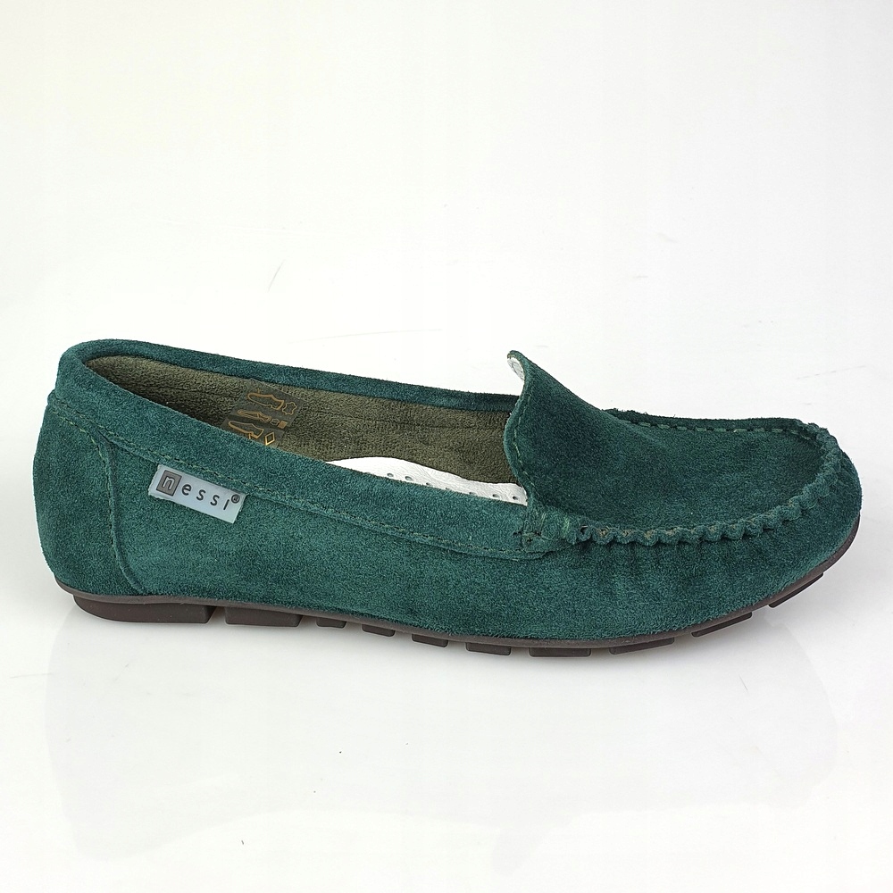 Nessi 17130 mokasyny zielone zamsz r. 36 Wzór dominujący bez wzoru