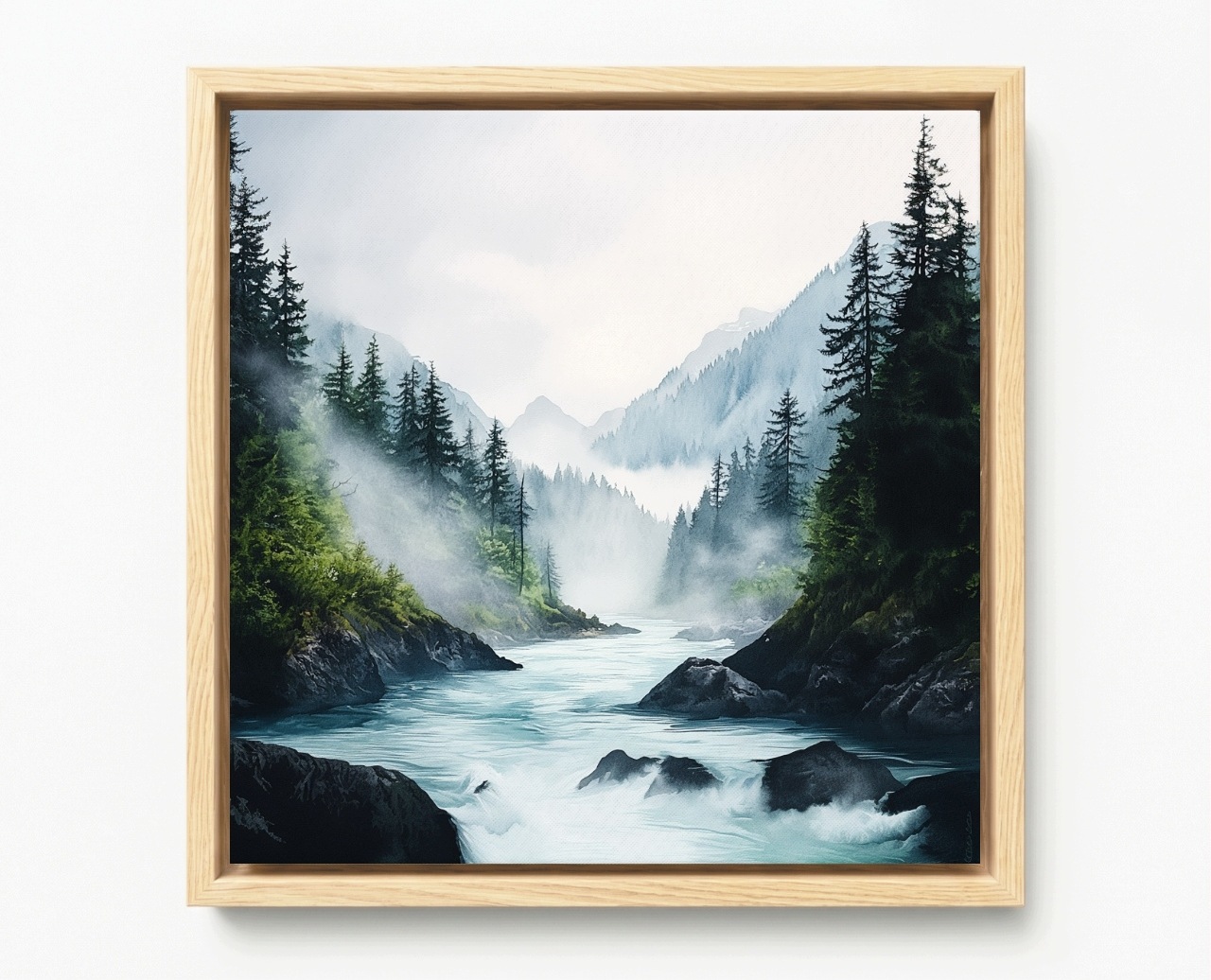 Obraz Rám Americká Krajina Hory Les Stromy Řeka Mlha 50x50