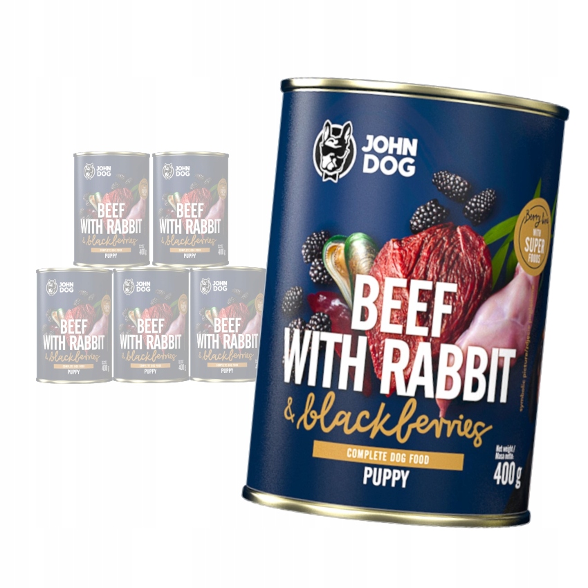 John Dog Štěňátko Hovězí Králík Ostružiny 6 x 400 g
