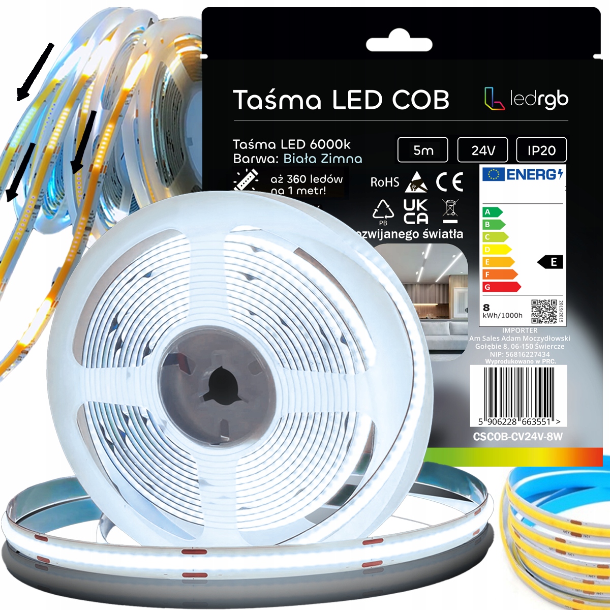 Led Páska Cob 5m 24V 360diod Bílá Studená 6000K Digitální Pixel Tekutá WS2811