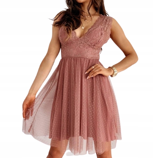 

Sukienka tulowa koronkowa beż