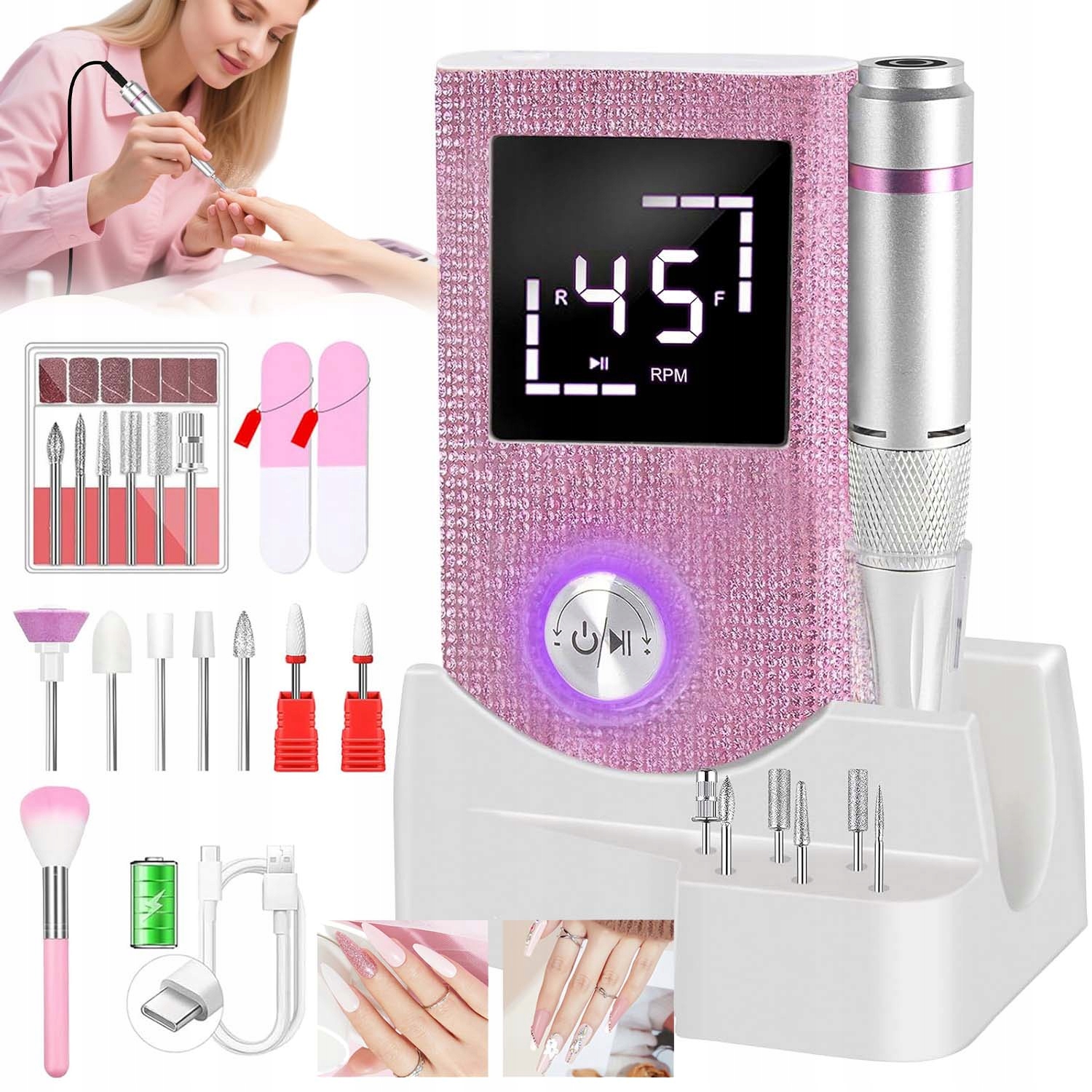 Elektrická Bruska Na Nehty Usb 45000 U/min Manikúra Pedikúra Sada