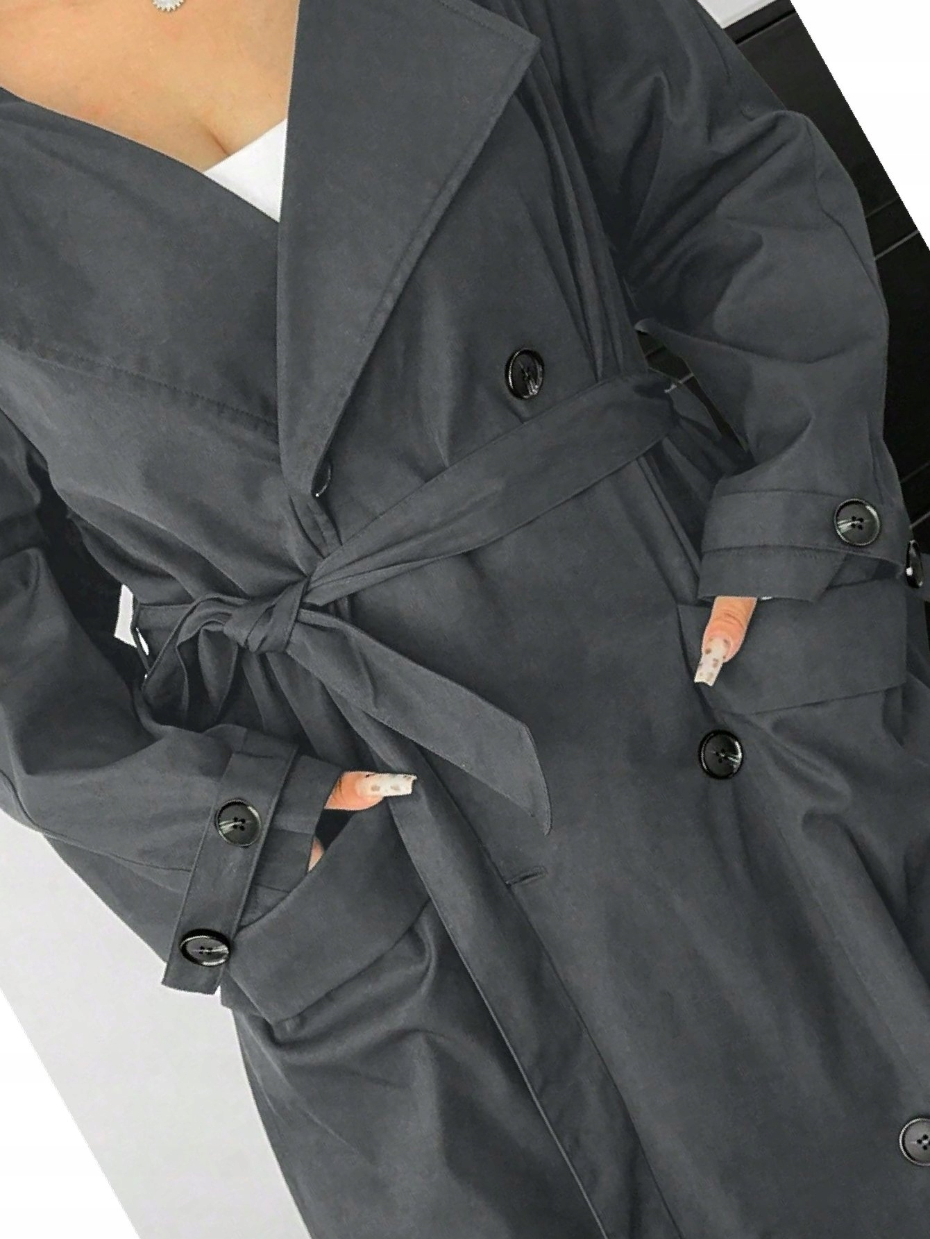 Dámský kabát Maksi S Kapucí Casual Šedý Trenč Oversize 3XL 46