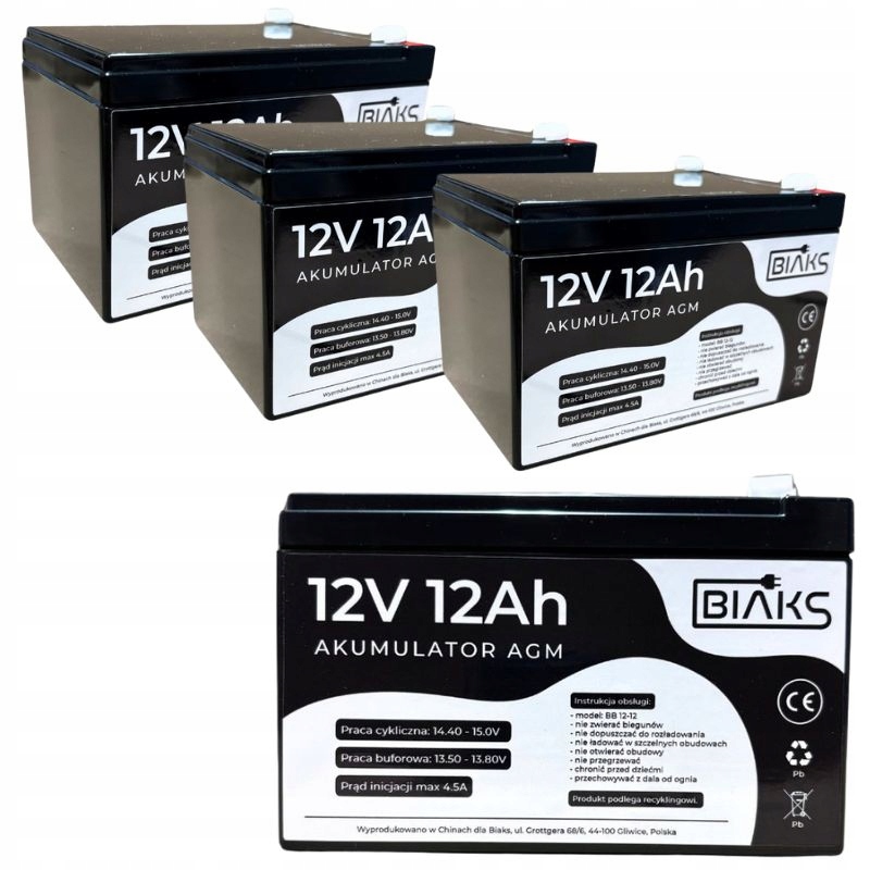 3x Akumulátor Agm 12V 12Ah Biaks (rozměr 10Ah 14Ah 15Ah) pro solární Ups alarm