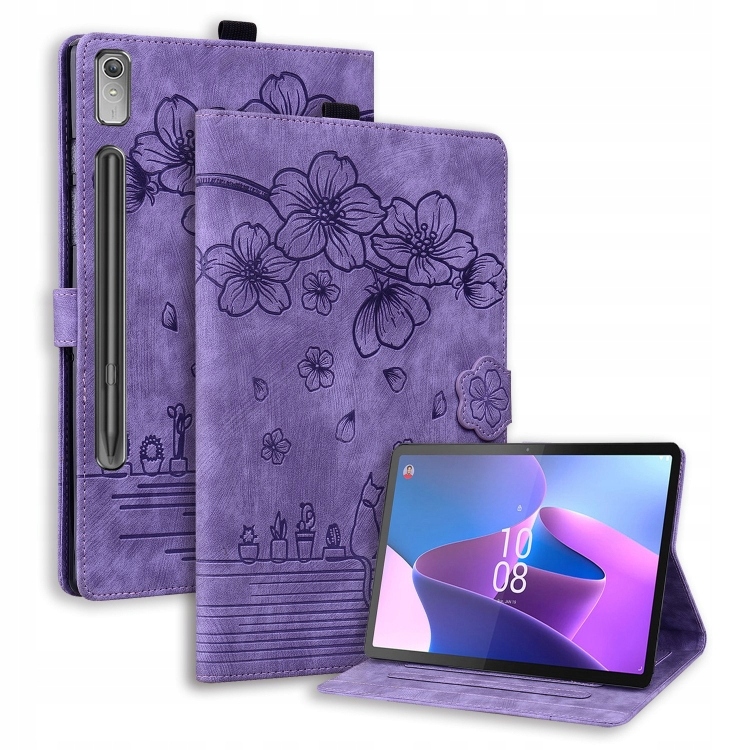 For Lenovo Tab P12 12.7 Cat Leather Case Purple