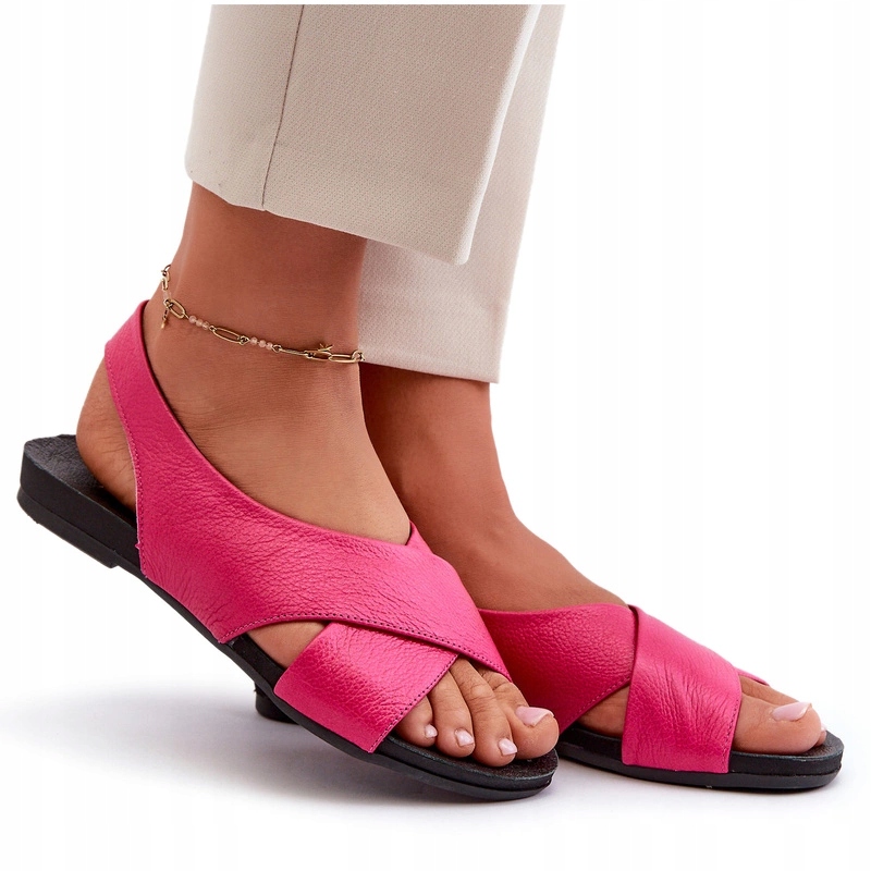 Zazoo 40407 Dámské Sandály Z Přírodní Kůže, Plochý Podpatek, Fuchsiová Barva 37