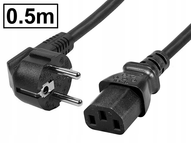 

Kabel zasilający 230V SCHUKO-C13 Cu 3x0.75mm² 0.5m