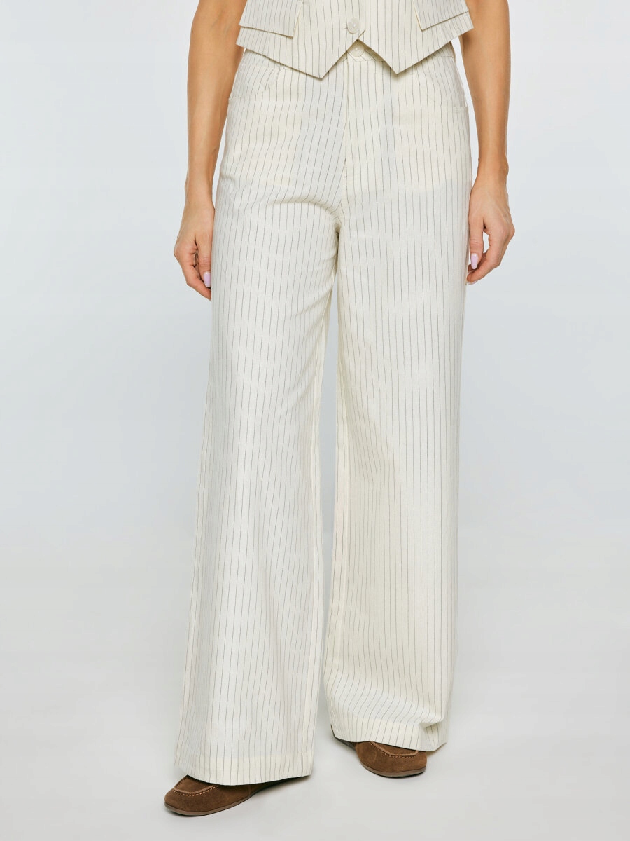 Big Star Dámské lněné kalhoty s širokou nohavicí, krémové, Kinnisi 102 S