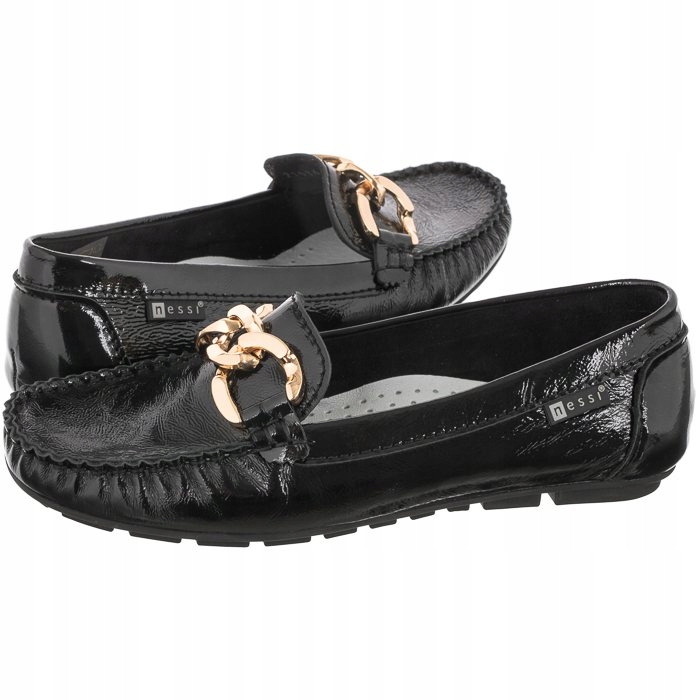

Buty Damskie Mokasyny Skórzane Nessi Czarne 21036