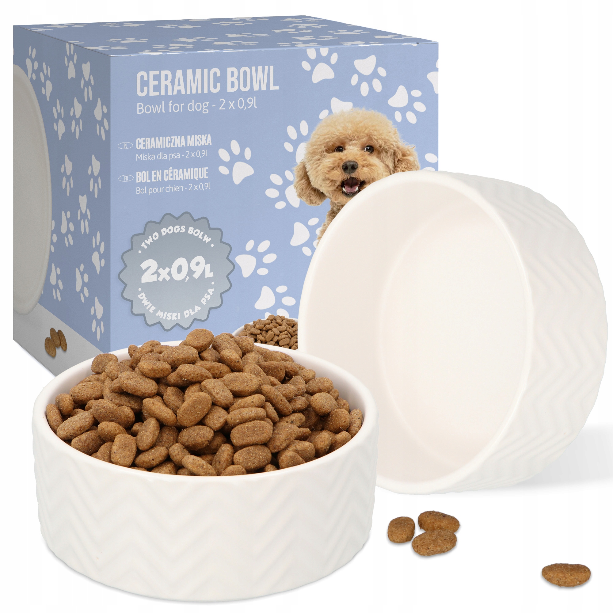 Levně 2x Keramická Miska Psa 0,9 Miska Štěněte Vodu Stabilní Bílá Mocn 8K