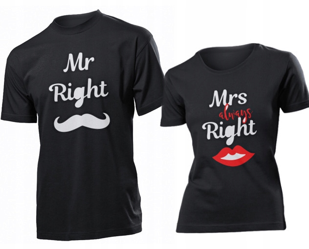 

Koszulki dla par Mr Right Mrs Always Right XXL