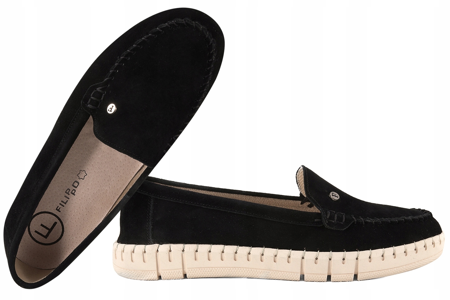 Filippo DP7527 Dámské Kožené Mokasíny Semišové Polobotky, černé, černá, 39