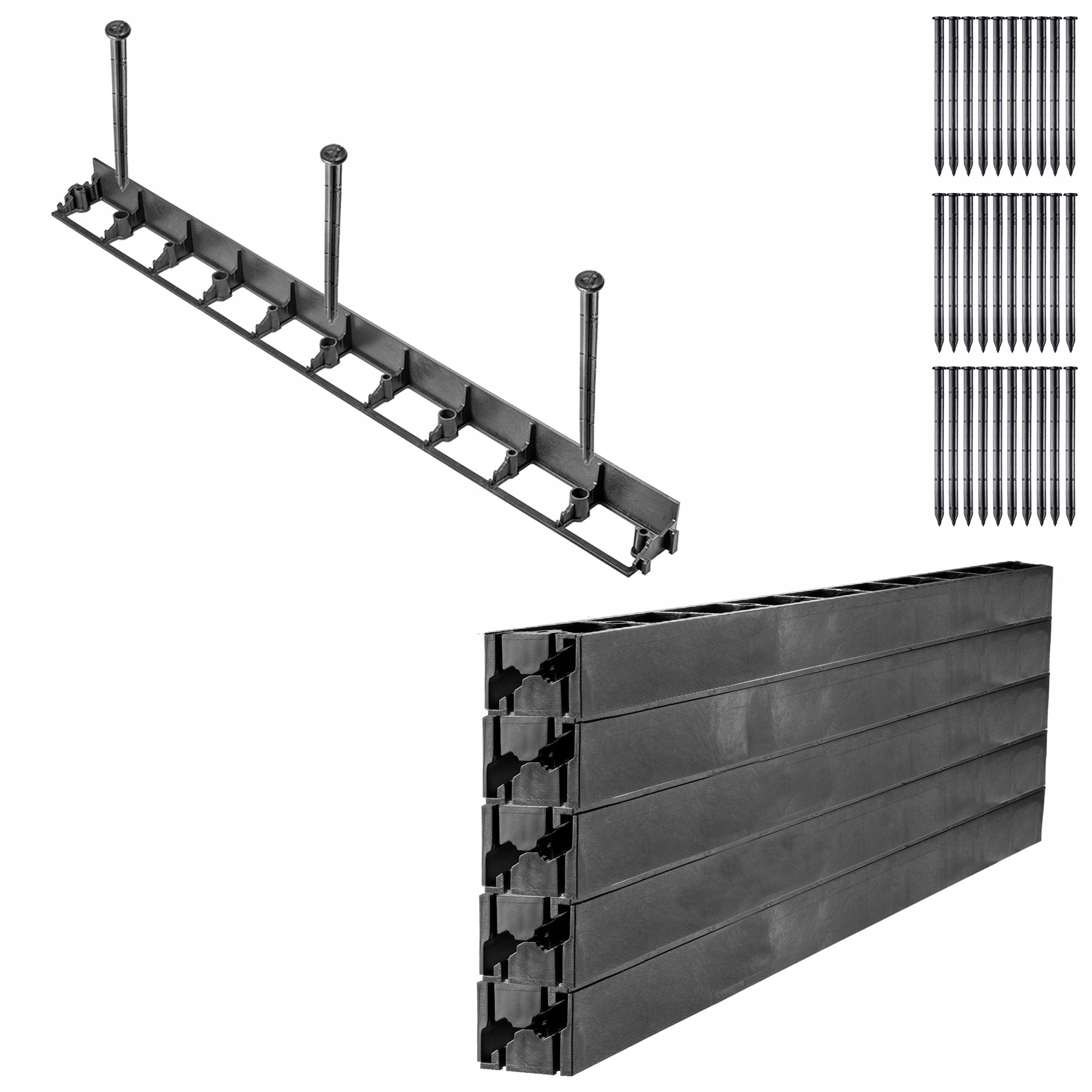 Trávníkový Lem 5,8 cm 10 m 30 Kotvících Kolíků Set Černý