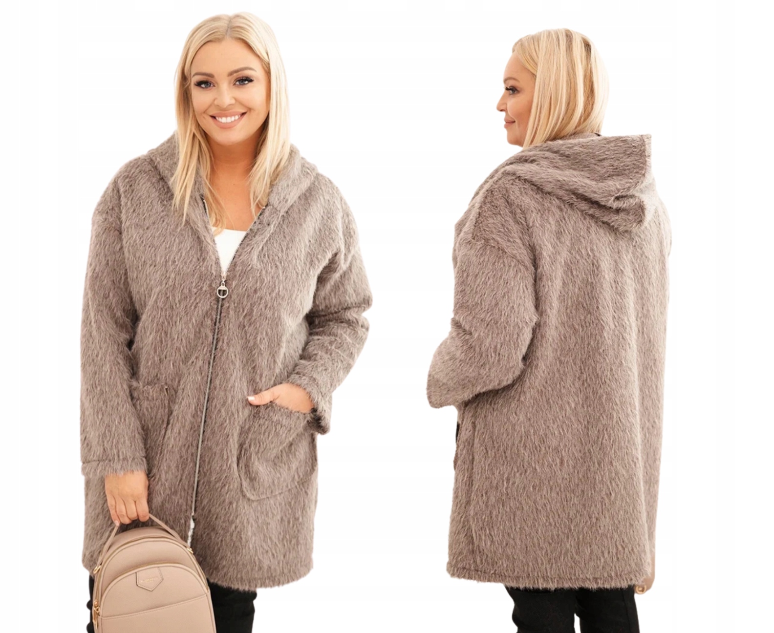 Dámská mikina s kapucí a viskózovou kožešinou Fango pro větší velikosti