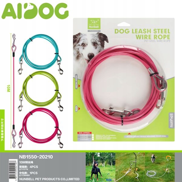 Levně 10M ocelové lanko pro psy – Různé Barvy, vysoká odolnost