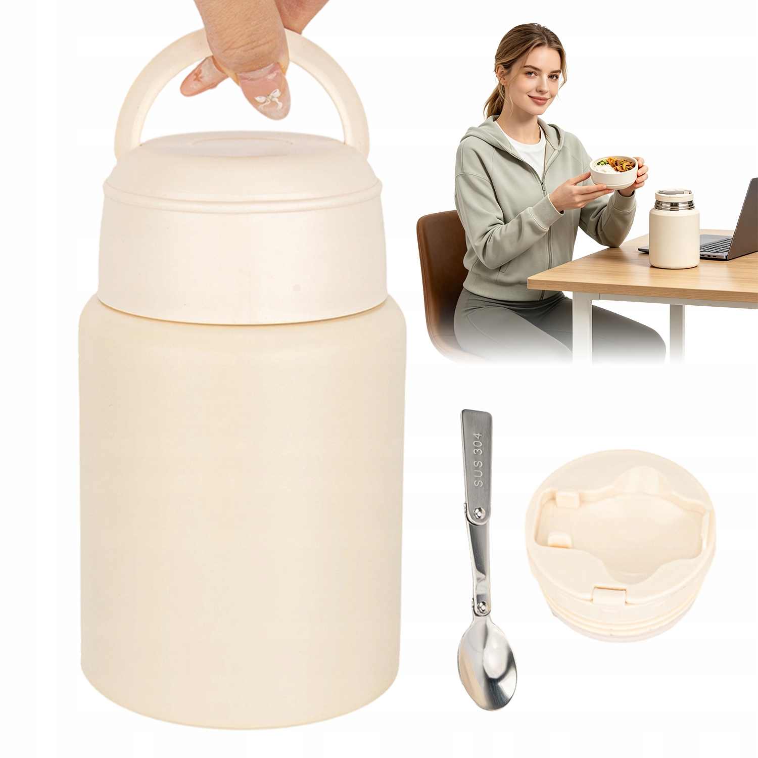 Pojemnik Termiczny 550ML Stal 316 Do Jedzenia Przenosny Szczelny Lunch Box