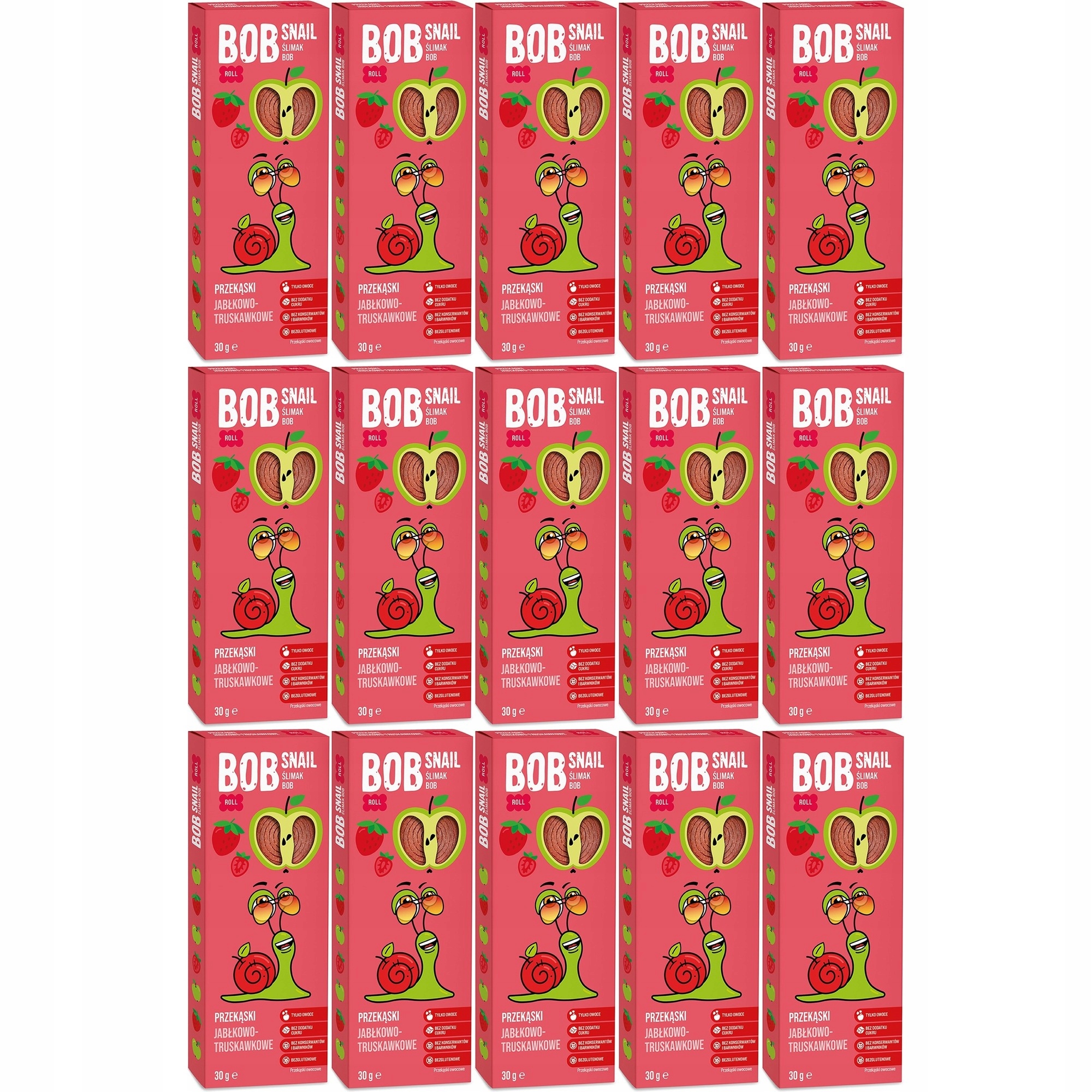 Zestaw Bob Snail Rollsy owocowe Jabłko Truskawka 30 g 15 szt.