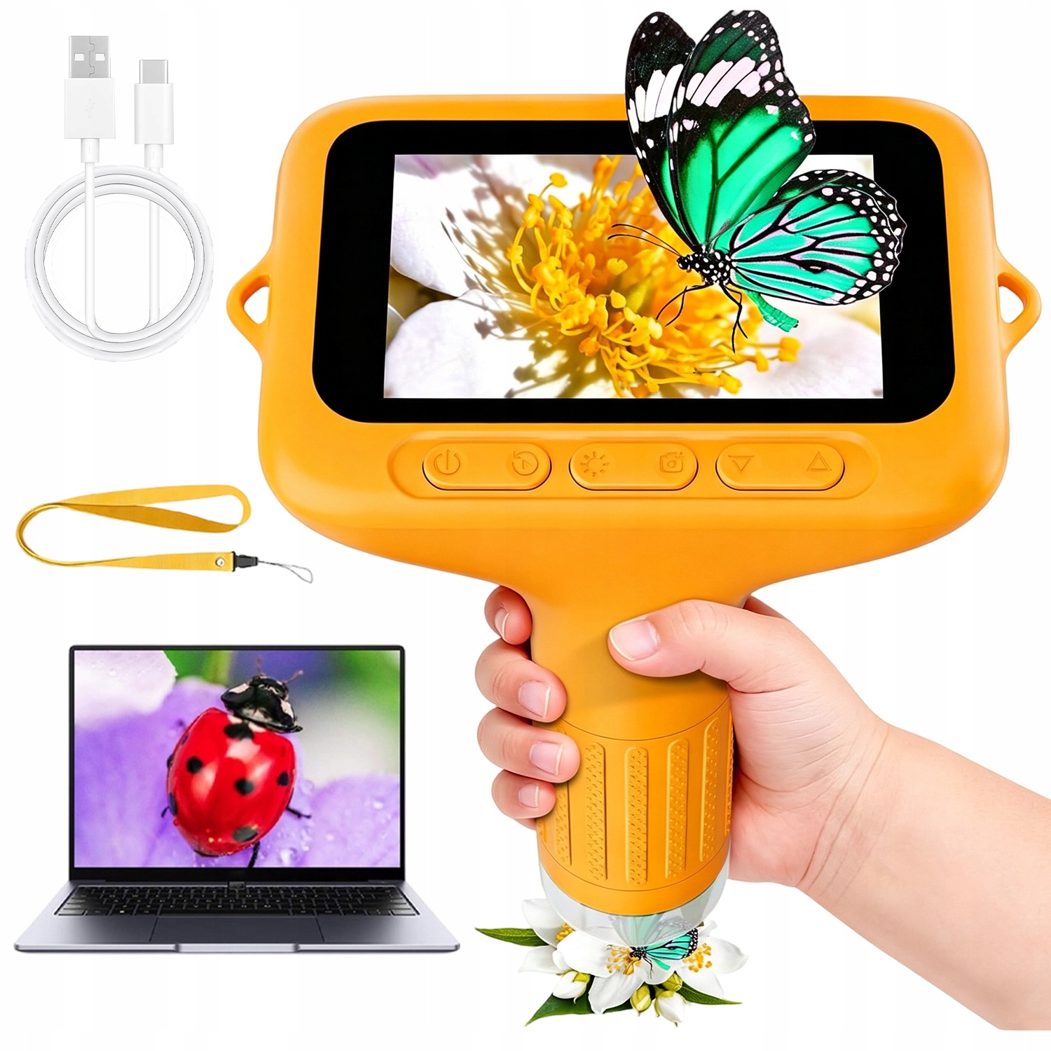 Žlutý Led Digitální Mikroskop Sada Kapesní Obrazovky Pro Děti Hd 1000X