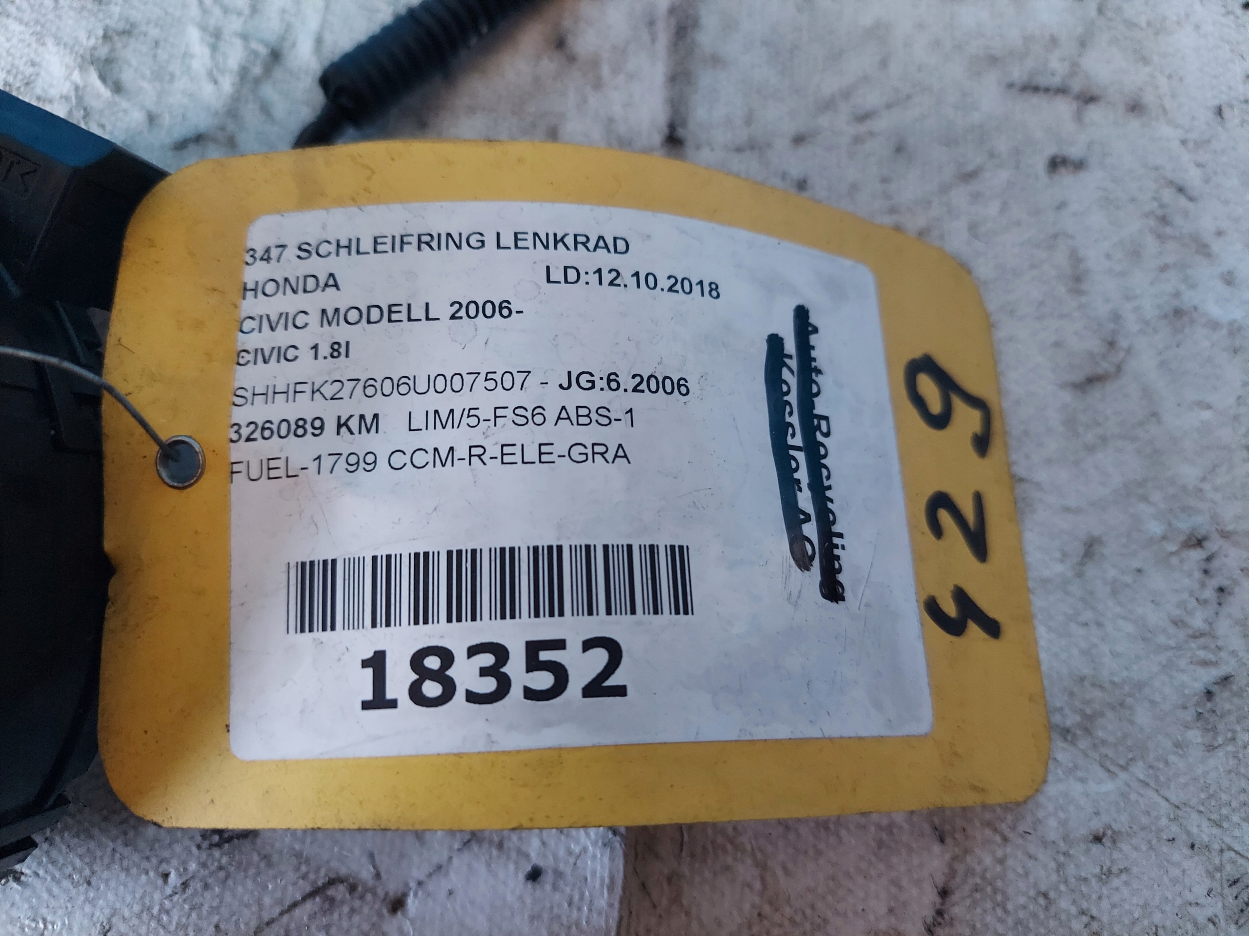 ring airbag HONDA CIVIC VIII