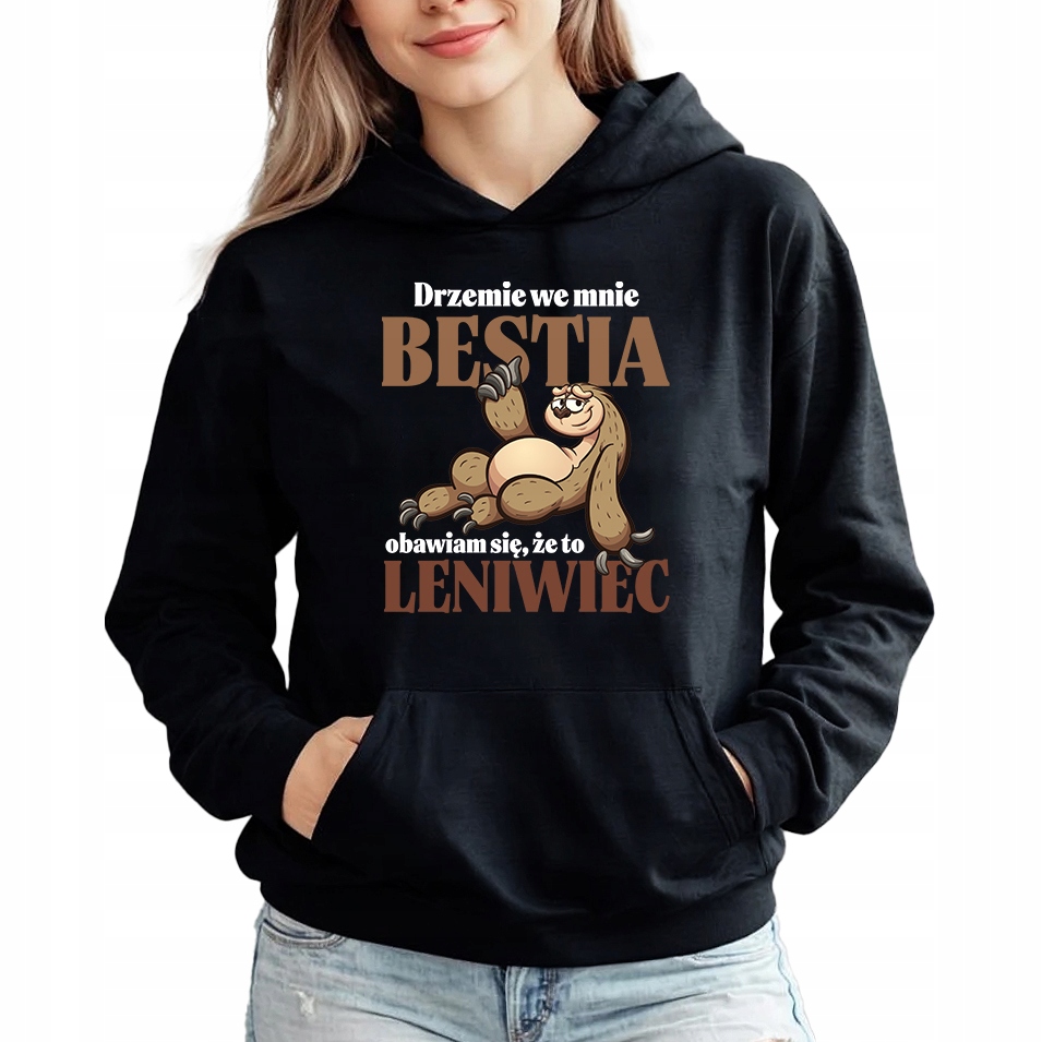 Mikina S Kapucí Hoodie Černá Dárek pro lenochoda Dřímá ve mně Bestie M