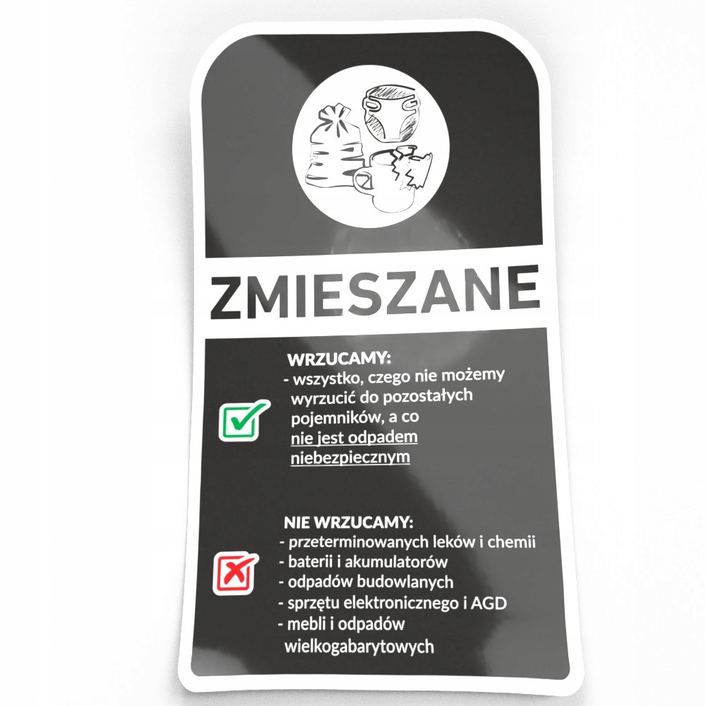 

Naklejka Na Kosz Zmieszane segregacja śmieci 30cm