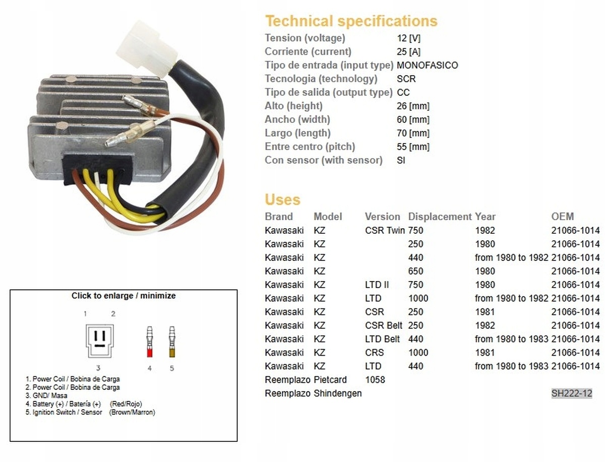 Dze Regulátor Napätia Kawasaki Kz 250 '80 Kz 440LTD '80-'83 Kz 650/750 '