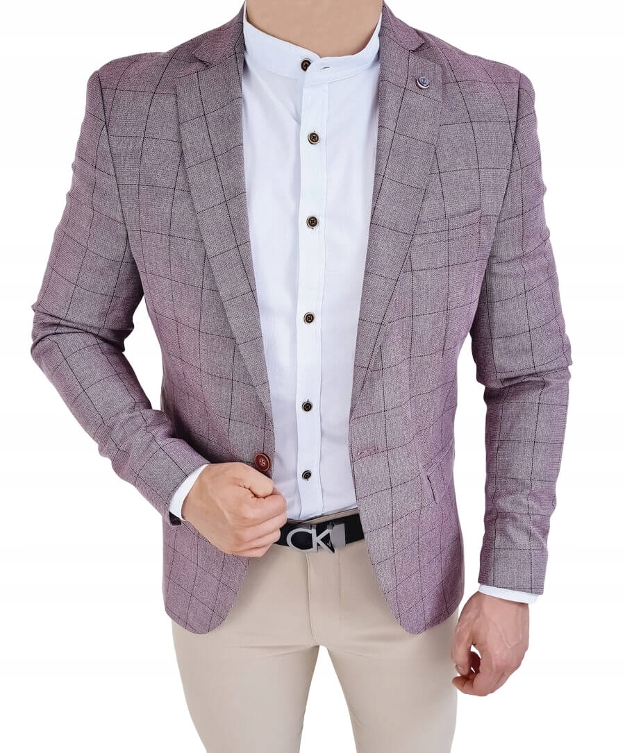 Bordowa w krate marynarka meska casual 3631 58