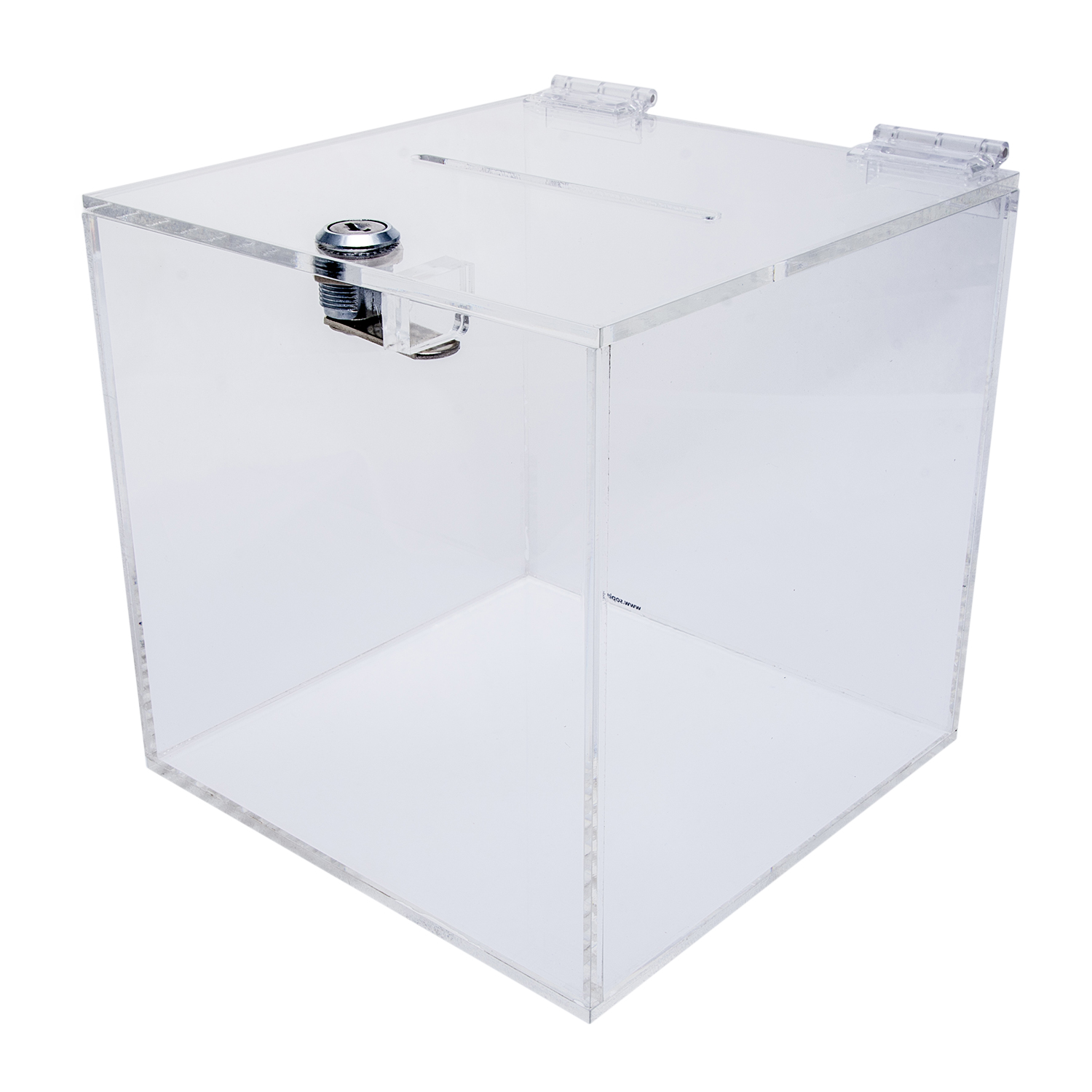 Urna Puszka Plexi 20x20x20cm szeroki otwór na losy ankiety Sejf Skarbonka