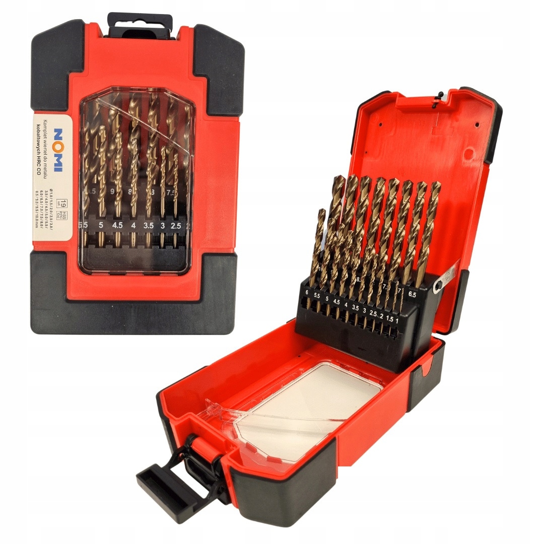Zestaw 19 wierteł kobaltowych do metalu, drewna, plastiku komplet Nomi