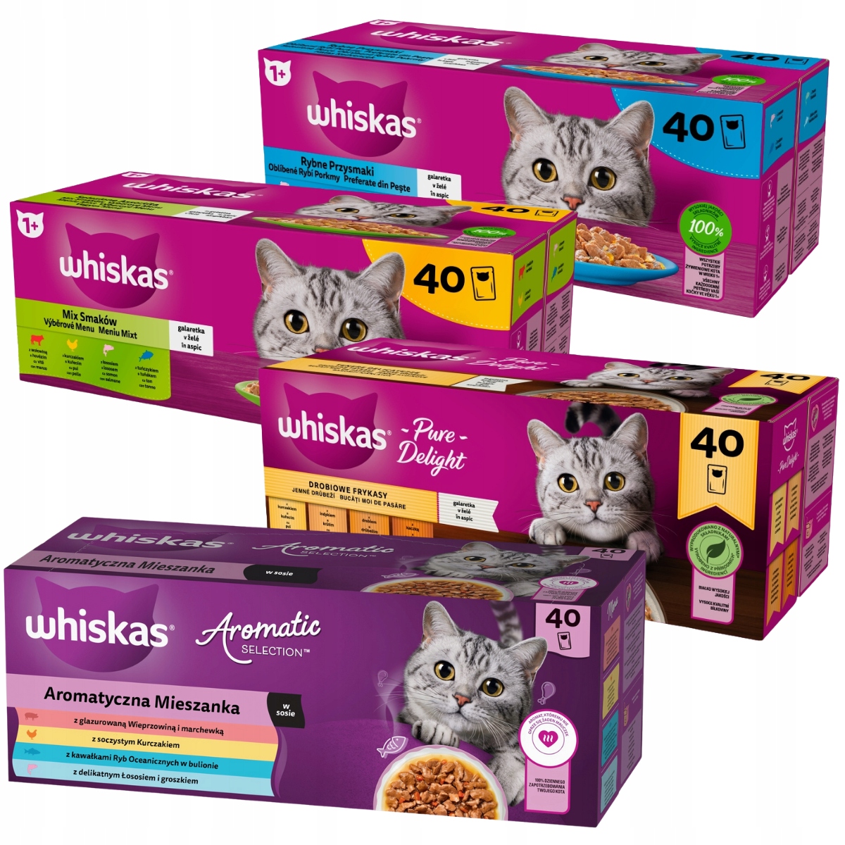 Levně Whiskas Vlhké krmivo Mix chutí v omáčce a želé 85 g x 160 ks