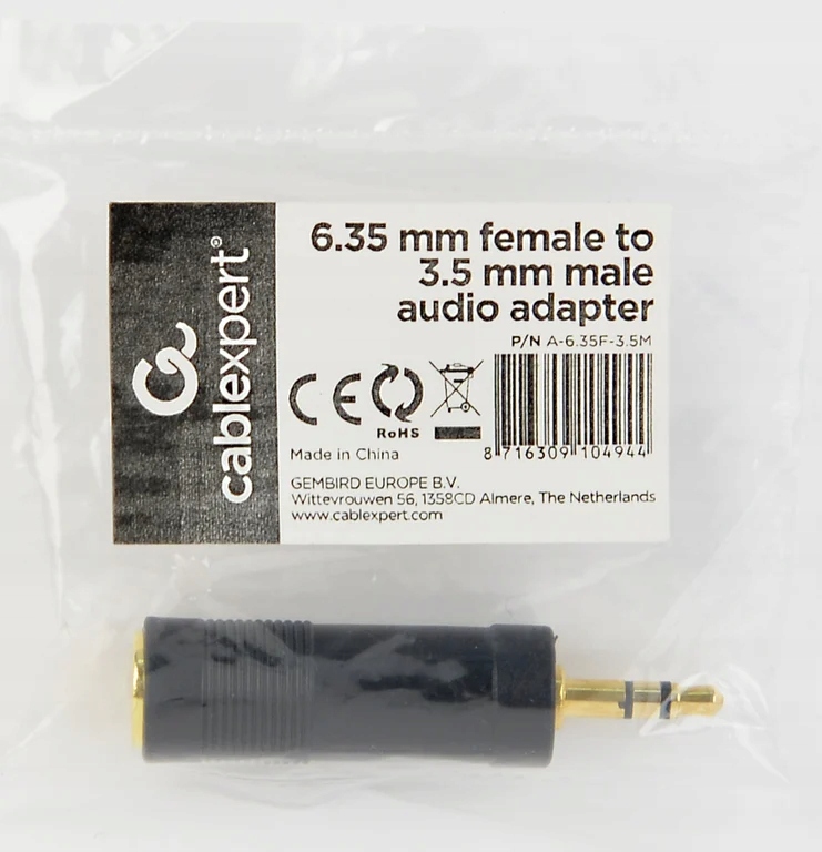 Cablexpert 6.35 mm female to 3.5 mm male audio adapter A-6.35F-3.5M